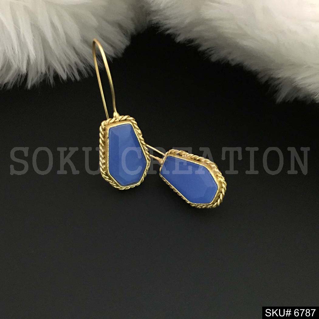 Gold Plated Style Blue Gemstone Ear Wire Earrings SKU6787
