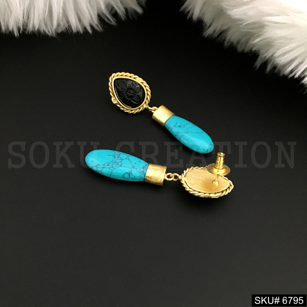 Gold plated Drop & Dangle Turquoise Earring SKU6795