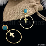 Gold plated Drop and Dangle Star Light Blue Gemstone Design Earring SKU6858