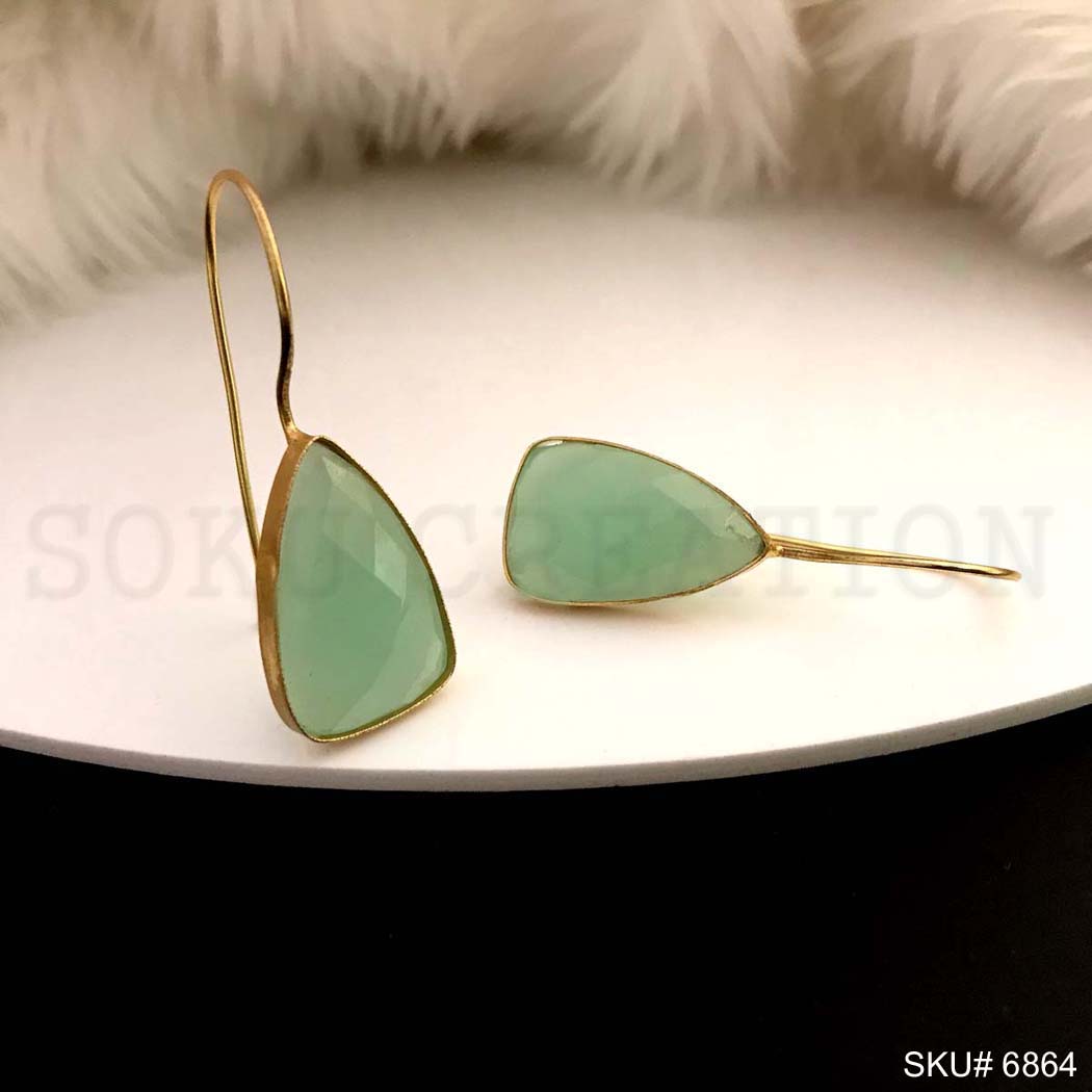 Gold plated Ear Wire Emerald Green Gemstone Earring SKU6864