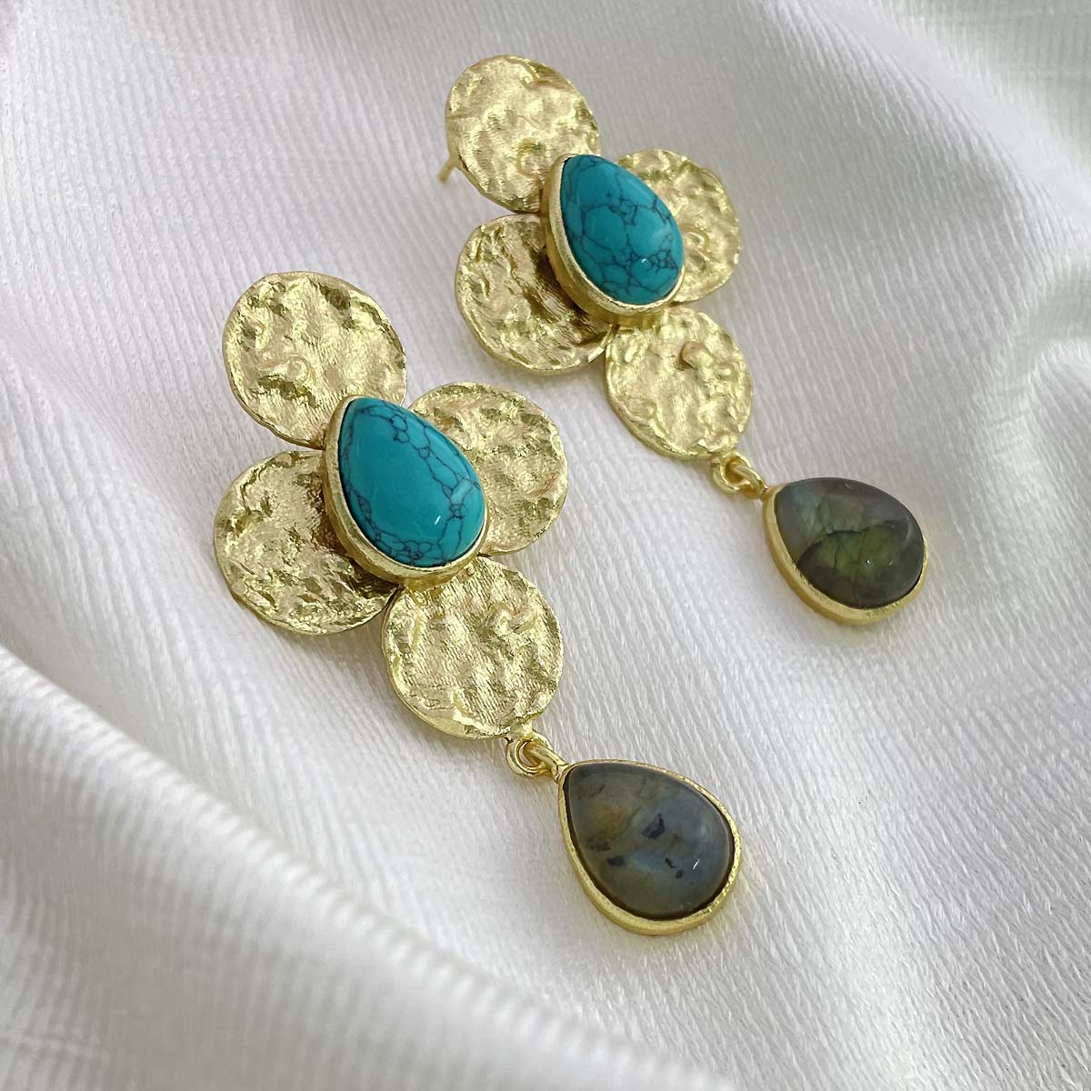 Gold plated Drop & Dangle Multi Gemstone Tear Drop Earring SKU7146