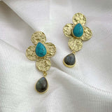 Gold plated Drop & Dangle Multi Gemstone Tear Drop Earring SKU7146