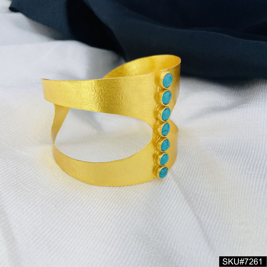 GOLD PLATED DESIGNER TURQUOISE CUFF BANGLE  SKU7261