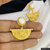 Fresh Water Pearl Gold plated Drop and Dangle Texture Earring SKU7314