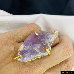 Gold plated Chevron Amethyst healing Gemstone Ring SKU7332