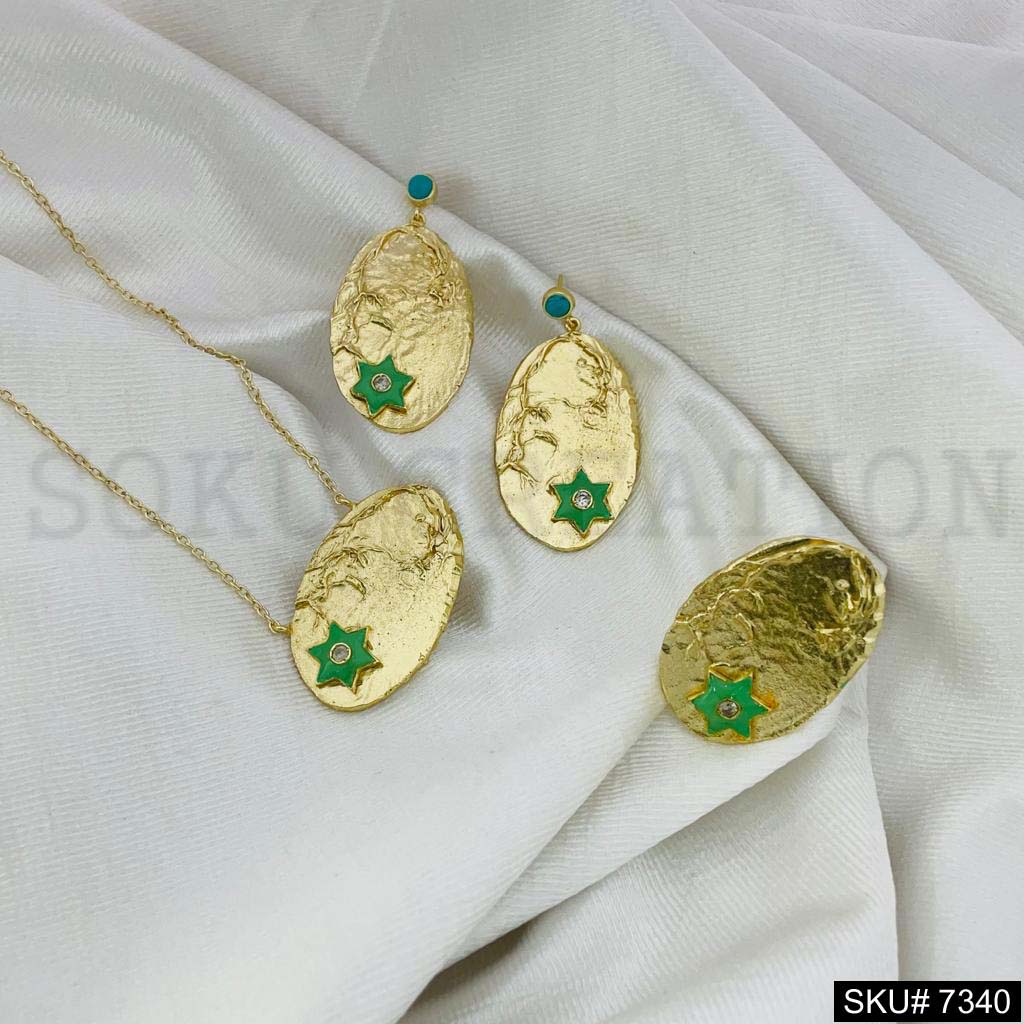 Gold plated Necklace Earring and Ring SKU7340