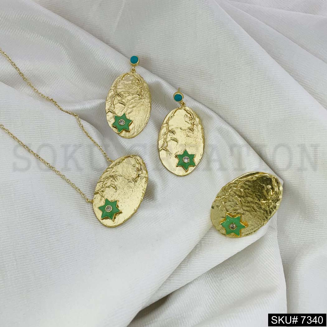 Gold plated Necklace Earring and Ring SKU7340