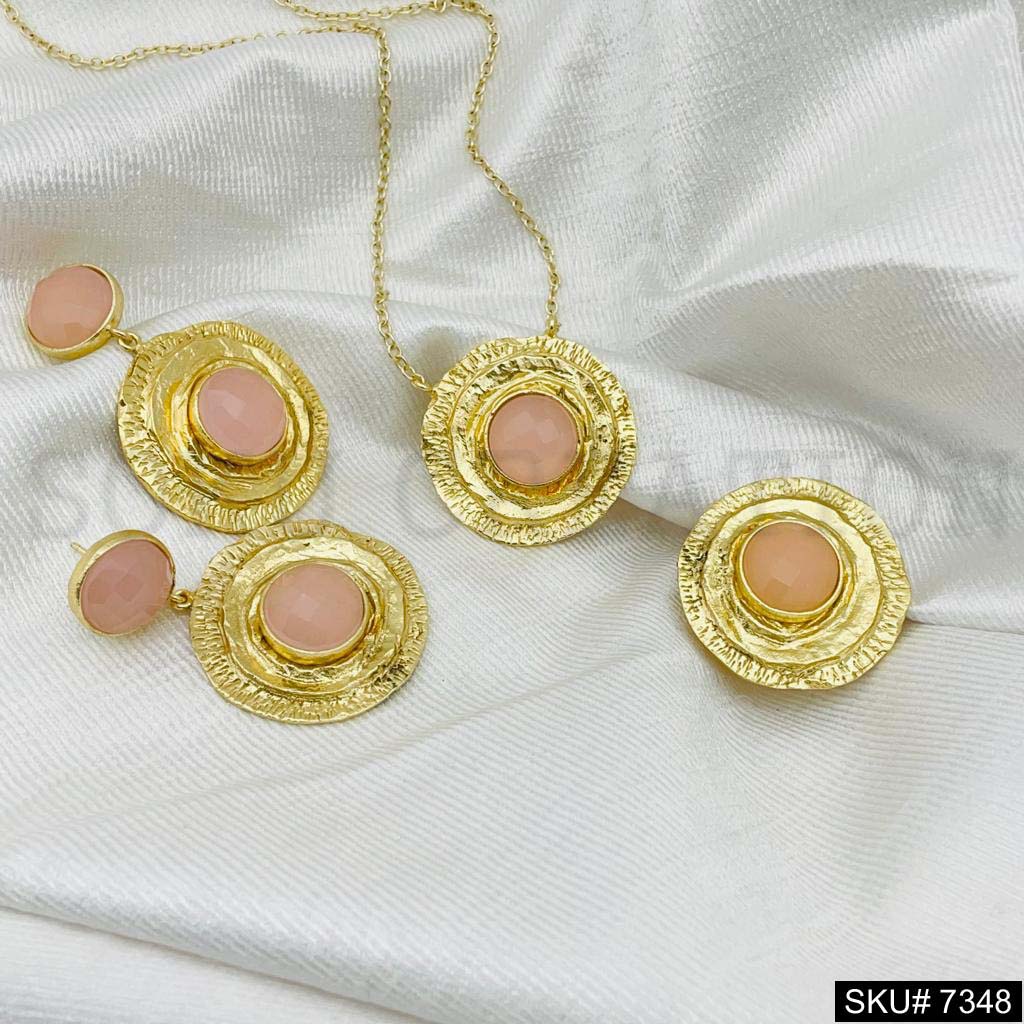 Gold Plated Pendant Necklace Earring and Ring SKU7348