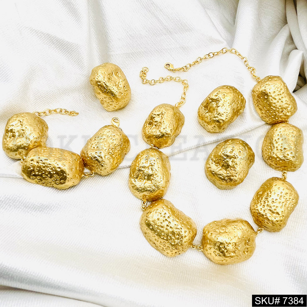 Gold Plated Uneven Dome motif  Jewelry Set SKU7384
