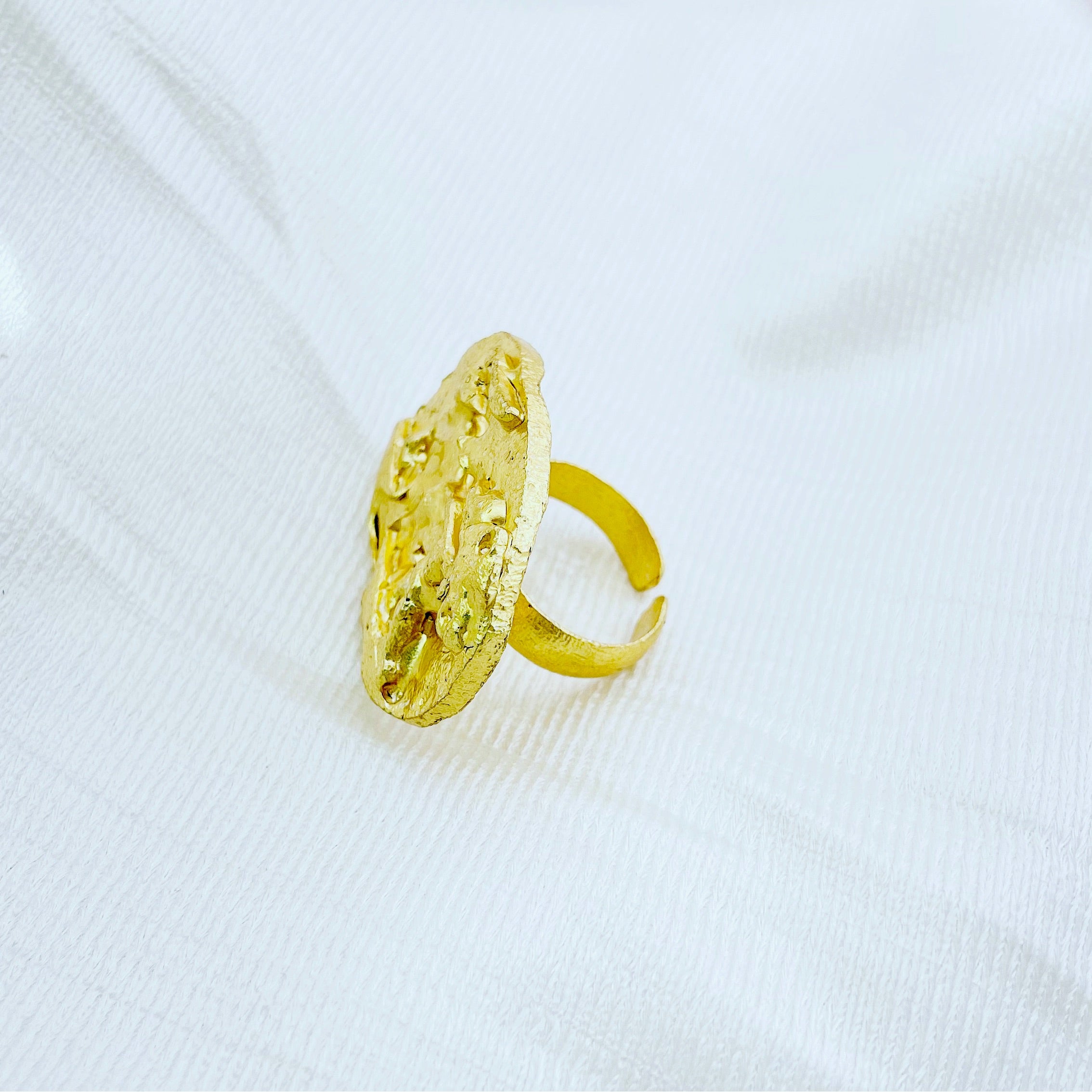 Gold plated uneven form adjustable Handcrafted Ring 