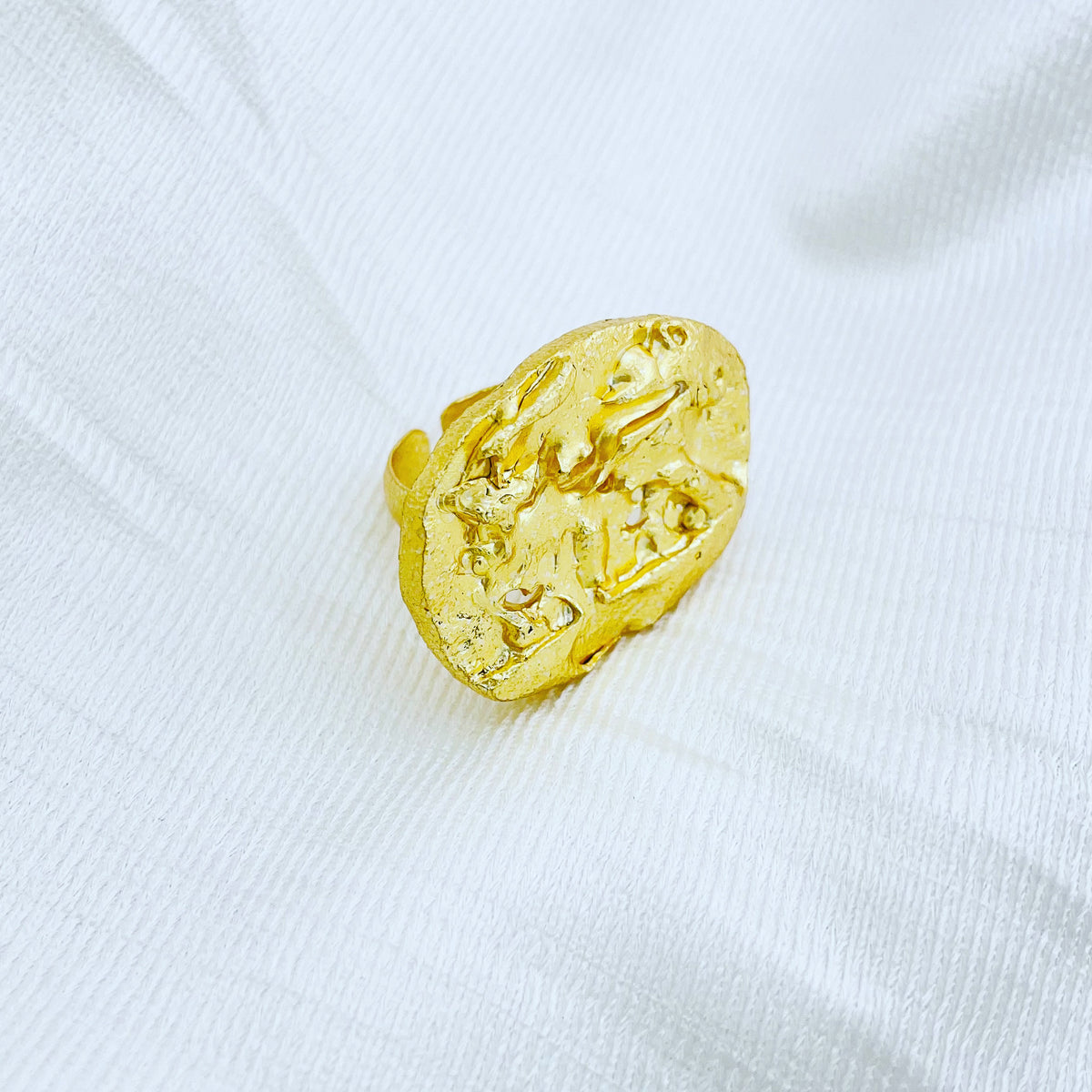Gold plated uneven form adjustable Handcrafted Ring 
